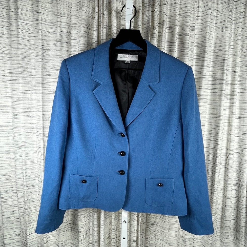Tahari Arthur S. Levine Blue 3-Button Blazer Petite 14P 4283P181